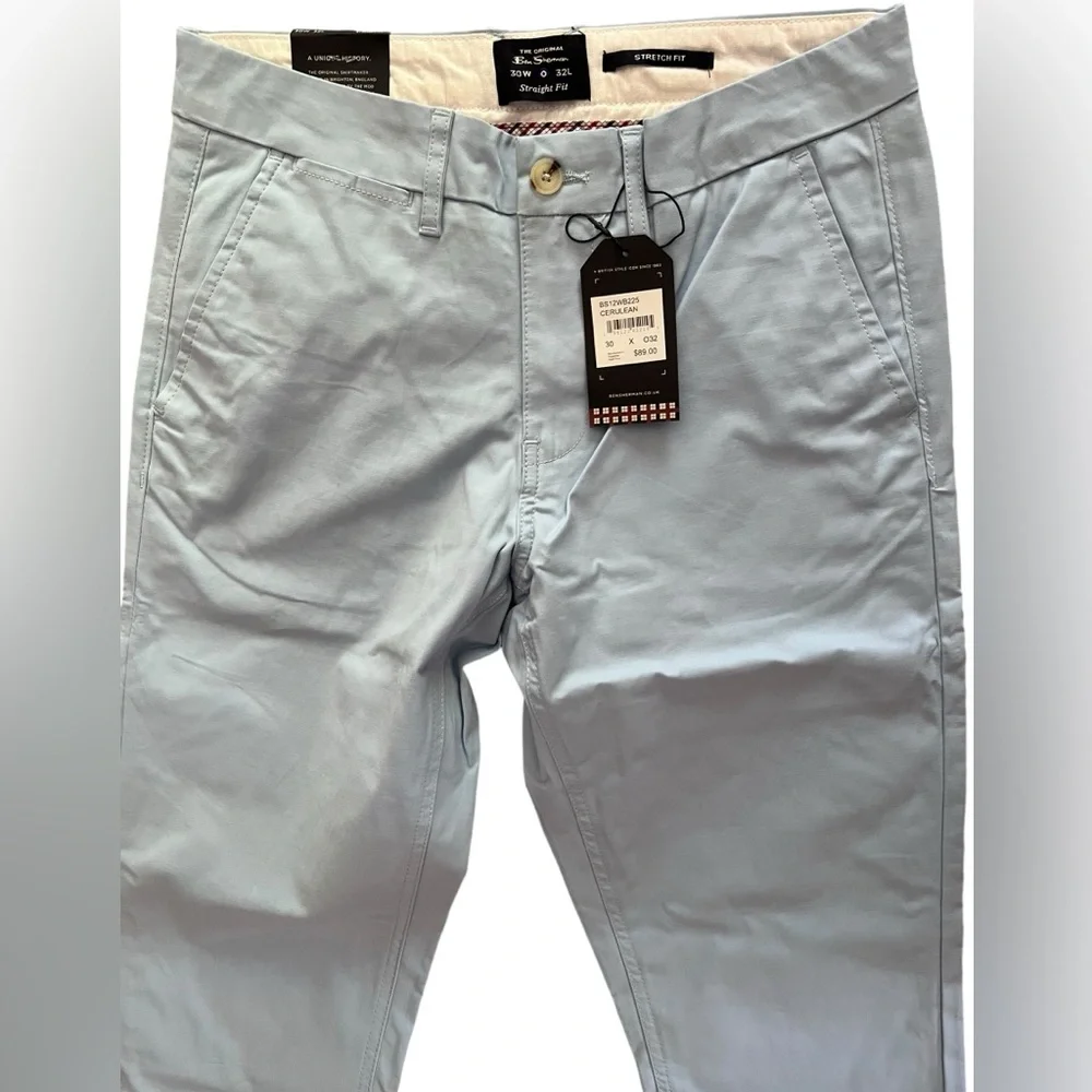 Ben Sherman straight fit, stretch chinos size 30x32, cerulean bl, new with tags